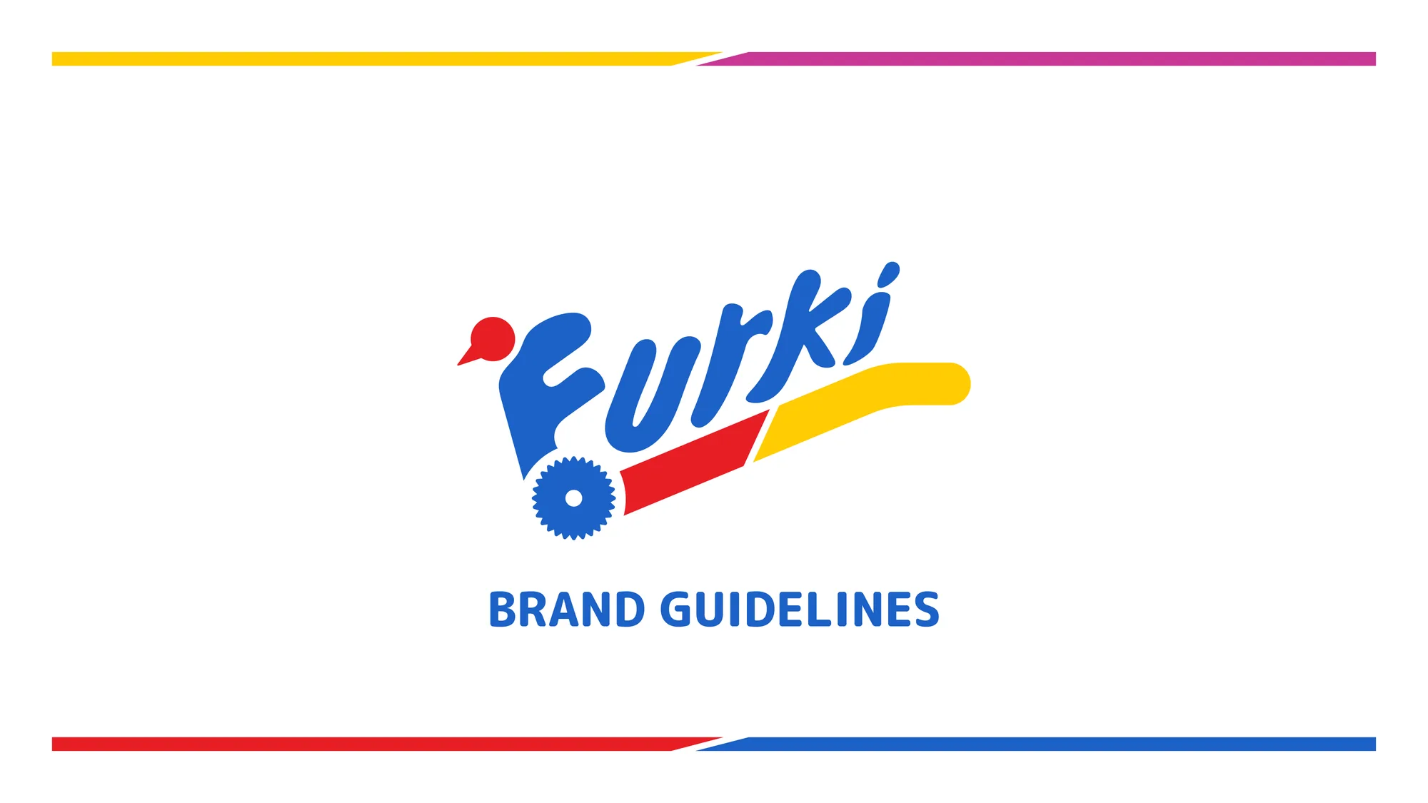 Furki brand guidelines cover with the Furki wordmark between colour stripes