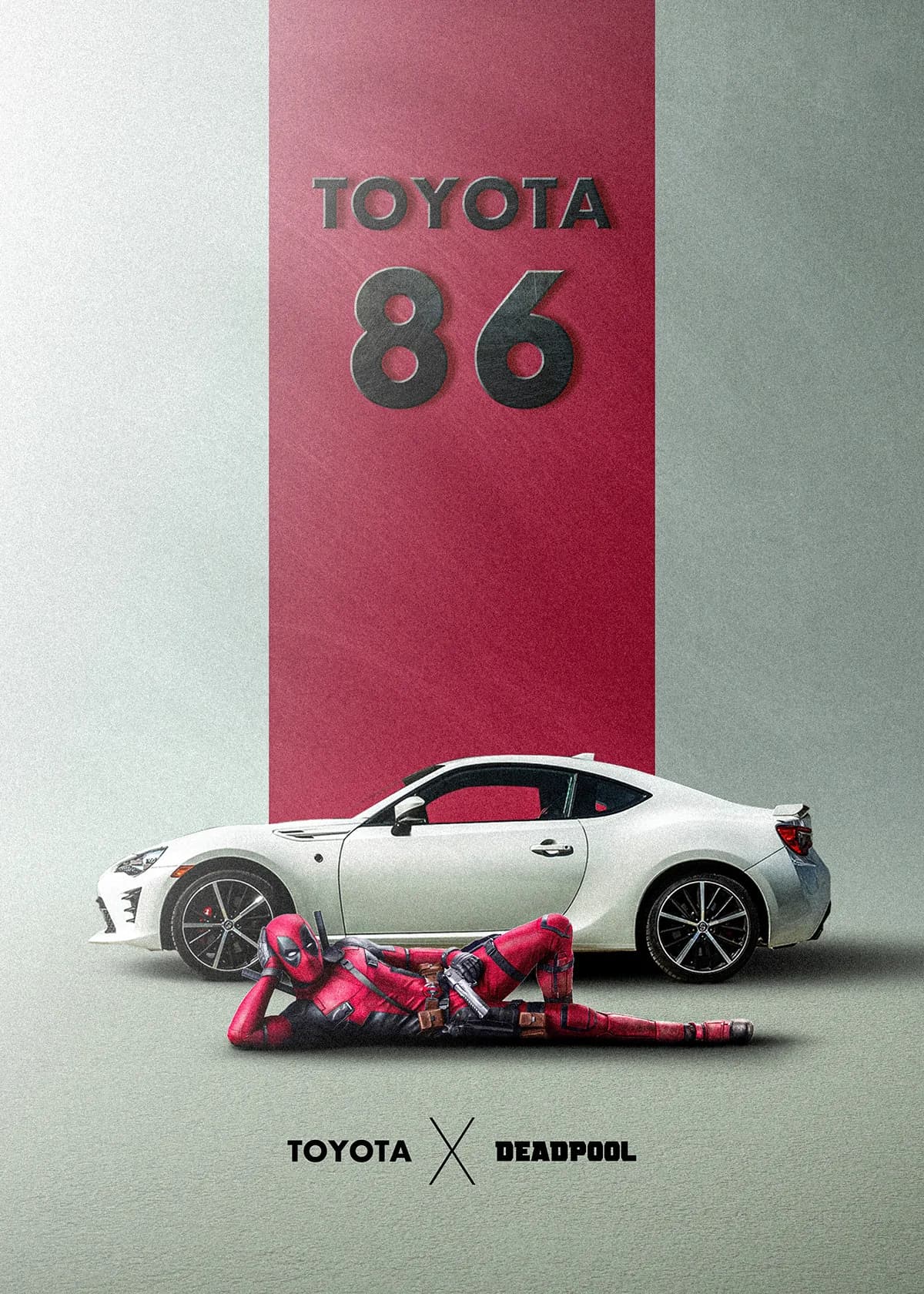 Poster of a white Toyota 86 beneath a large number 86