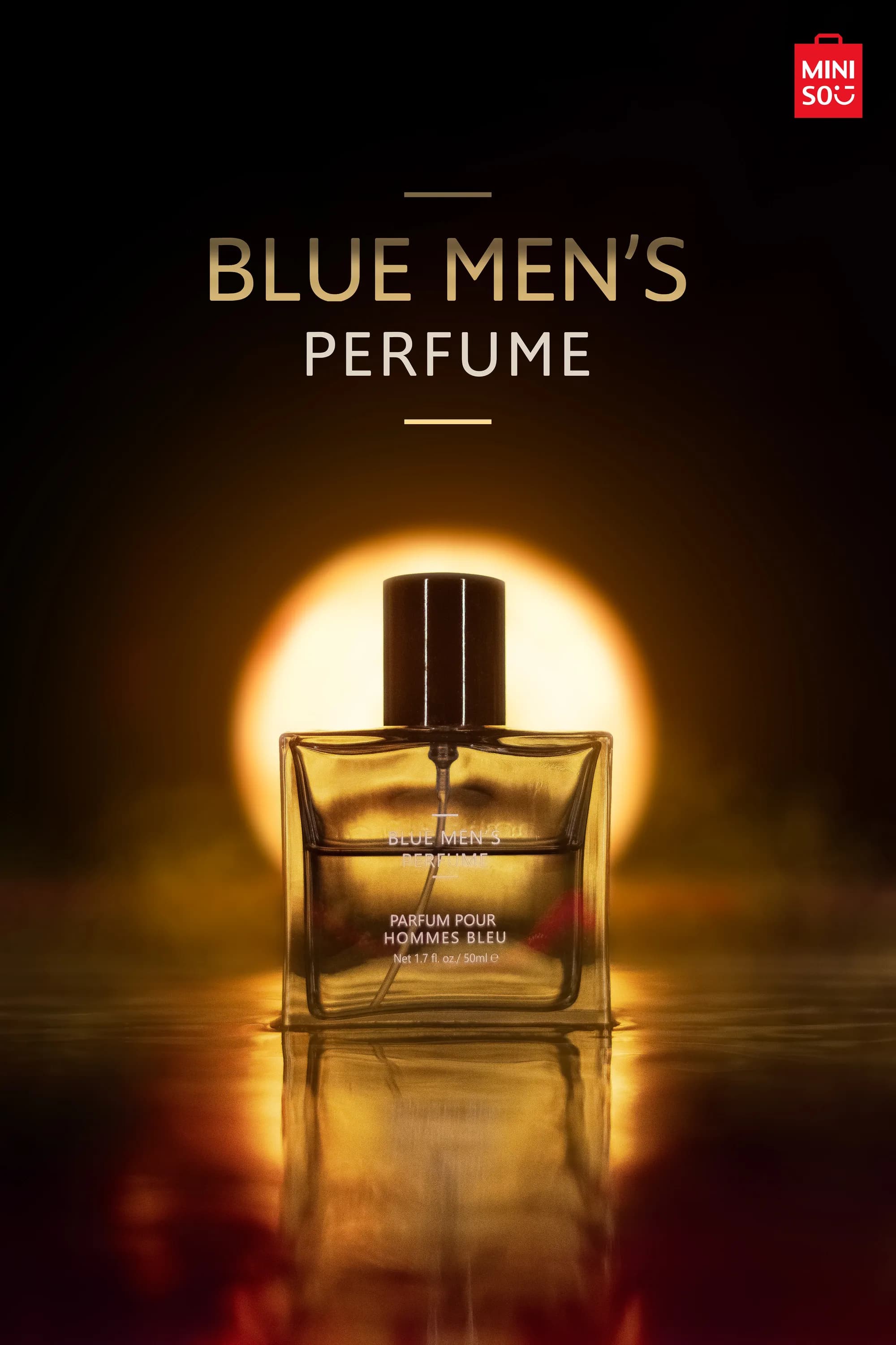 Perfume bottle glowing amber against a dark background