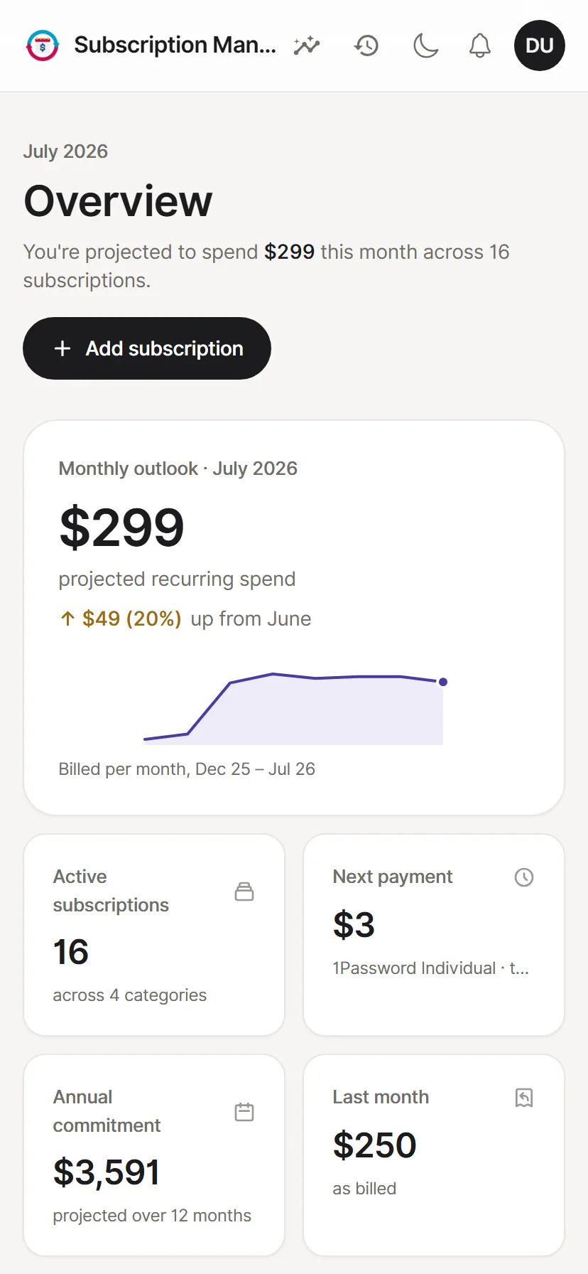 Subscription Manager on a phone